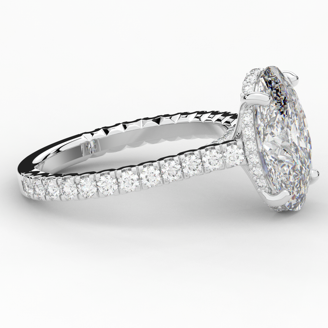 4.70CT.TW OVAL LAB DIAMOND UNDERHALO SOLITAIRE ENGAGEMENT RING - Nazarelle