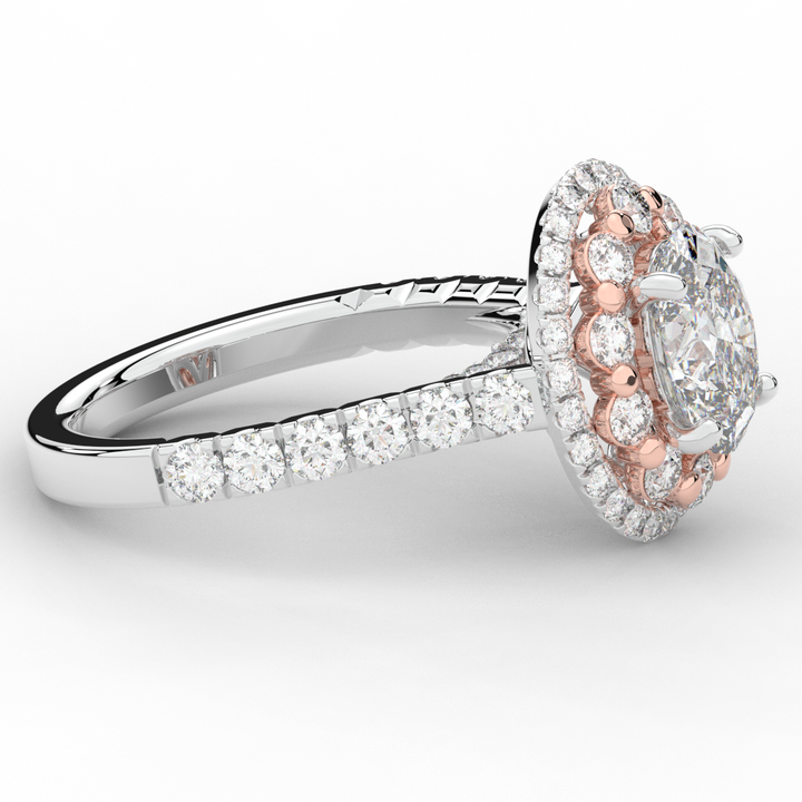 3.30CT.TW OVAL LAB DIAMOND DOUBLE HALO TWO TONE ENGAGEMENT RING - Nazarelle