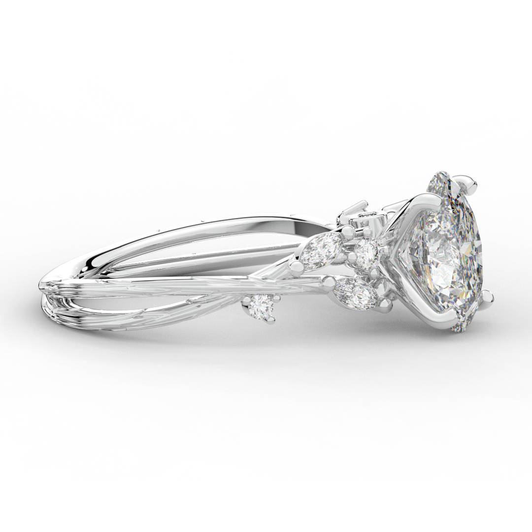 2.25CT.TW OVAL LAB DIAMOND STYLIZED VINE AND TREE BARK FINISH ENGAGEMENT RING - Nazarelle