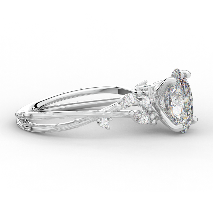 2.25CT.TW OVAL LAB DIAMOND STYLIZED VINE AND TREE BARK FINISH ENGAGEMENT RING - Nazarelle