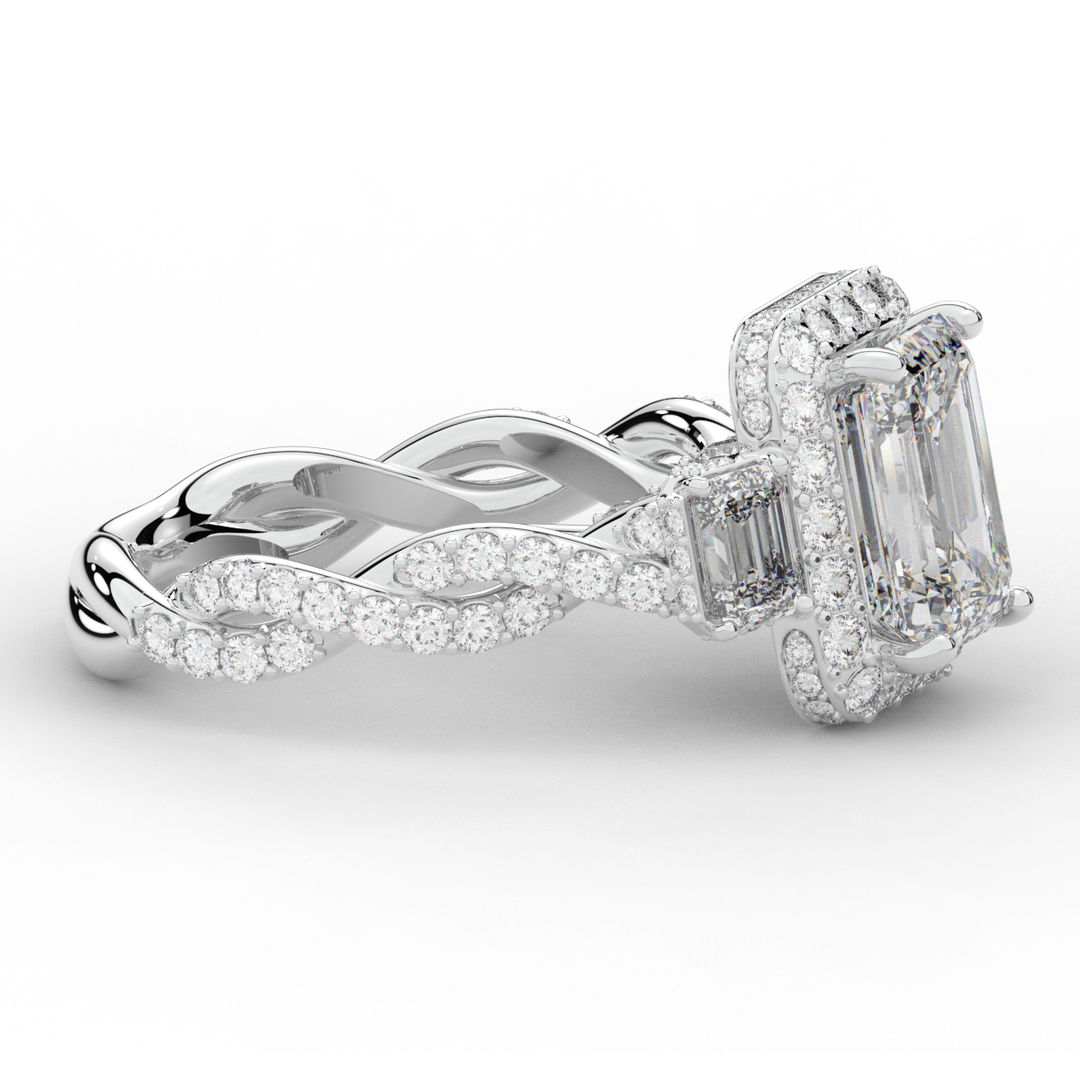 4.70CT.TW EMERALD CUT LAB DIAMOND 3 STONE ENGAGEMENT RING - Nazarelle