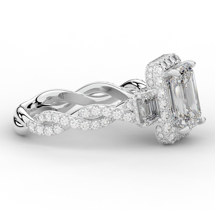 4.70CT.TW EMERALD CUT LAB DIAMOND 3 STONE ENGAGEMENT RING - Nazarelle
