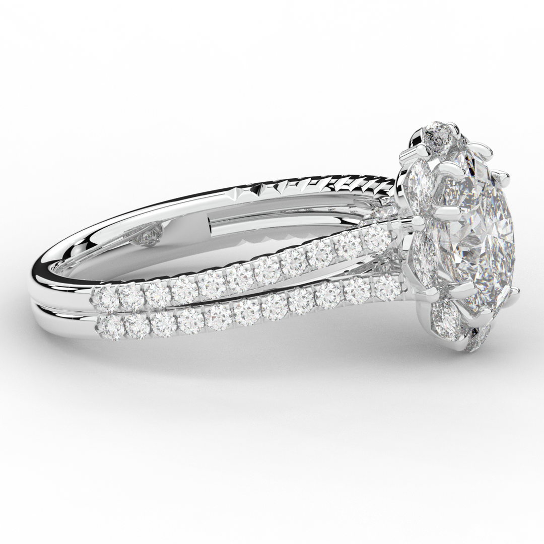 2.30CT.TW OVAL LAB DIAMOND HALO SPLIT SHANK ENGAGEMENT RING - Nazarelle