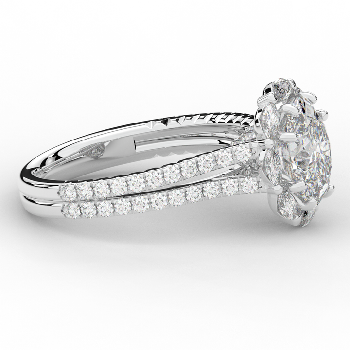 2.30CT.TW OVAL LAB DIAMOND HALO SPLIT SHANK ENGAGEMENT RING - Nazarelle