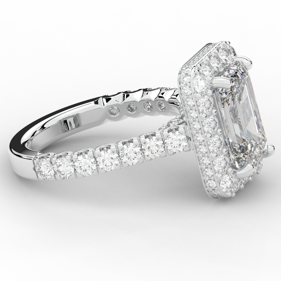 4.50CT.TW EMERALD CUT LAB DIAMOND HALO ENGAGEMENT RING - Nazarelle