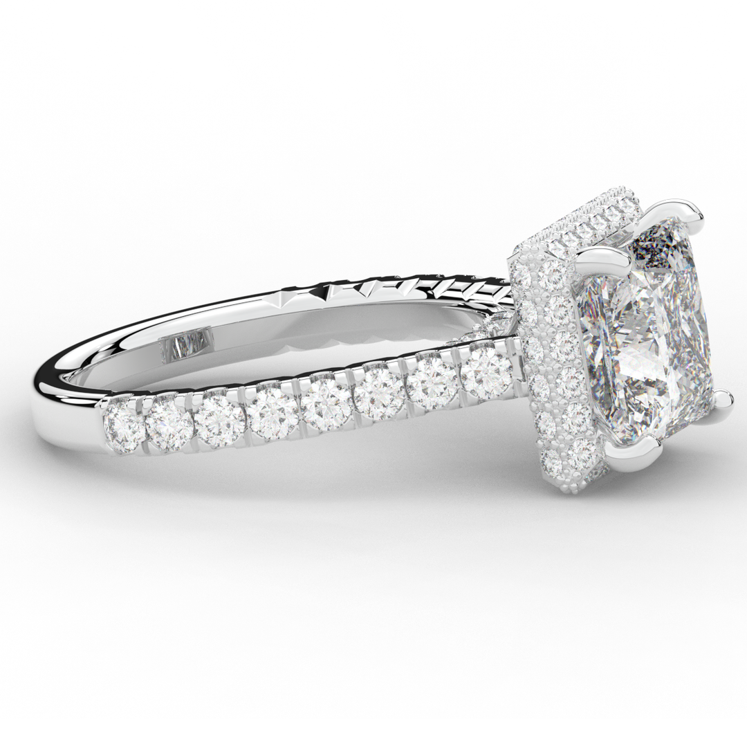 3.90CT.TW PRINCESS LAB DIAMOND HALO ENGAGEMENT RING - Nazarelle