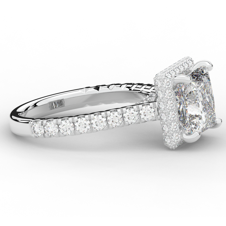 3.90CT.TW PRINCESS LAB DIAMOND HALO ENGAGEMENT RING - Nazarelle