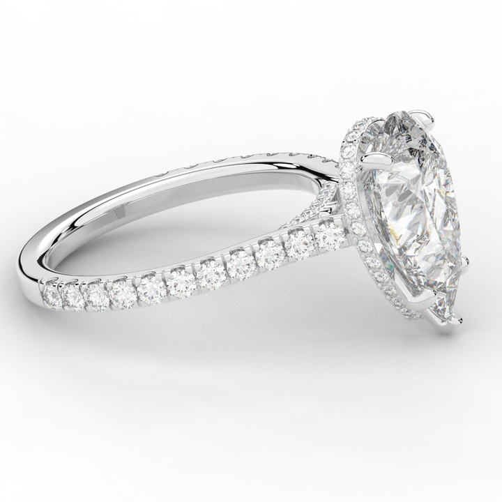 4.60CT.TW PEAR LAB DIAMOND UNDERHALO SOLITAIRE ENGAGEMENT RING - Nazarelle