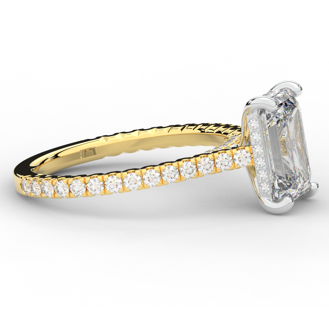 3.50CT.TW EMERALD CUT LAB DIAMOND UNDERHALO SOLITAIRE TWO TONE ENGAGEMENT RING - Nazarelle