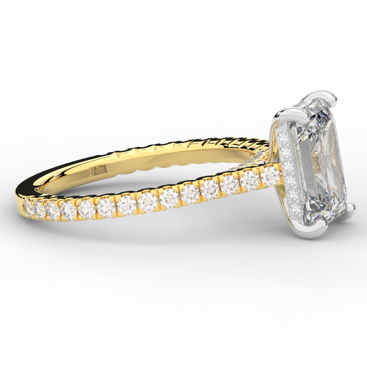 3.50CT.TW EMERALD CUT LAB DIAMOND UNDERHALO SOLITAIRE TWO TONE ENGAGEMENT RING - Nazarelle
