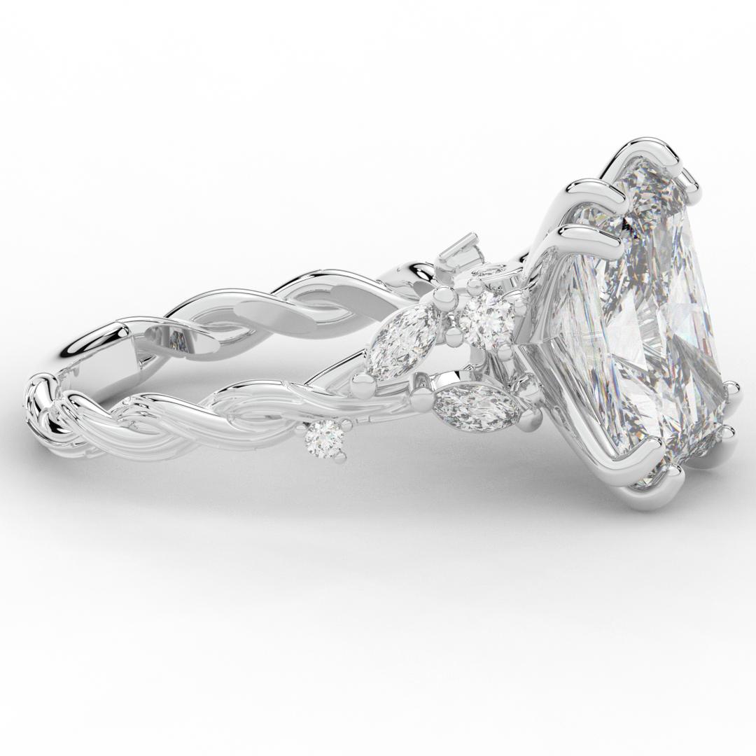 5.30CT.TW RADIANT LAB DIAMOND STYLIZED VINE AND TREE BARK FINISH ENGAGEMENT RING - Nazarelle