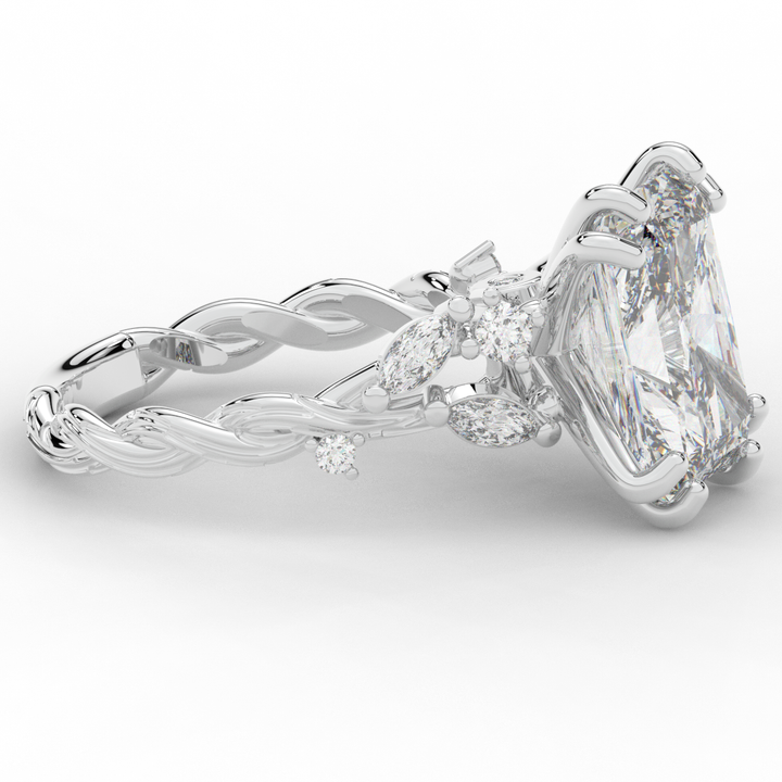 5.30CT.TW RADIANT LAB DIAMOND STYLIZED VINE AND TREE BARK FINISH ENGAGEMENT RING - Nazarelle