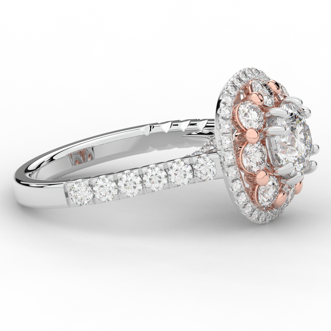 2.70CT.TW ROUND LAB DIAMOND DOUBLE HALO TWO TONE ENGAGEMENT RING - Nazarelle