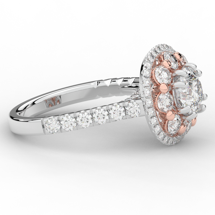 2.70CT.TW ROUND LAB DIAMOND DOUBLE HALO TWO TONE ENGAGEMENT RING - Nazarelle