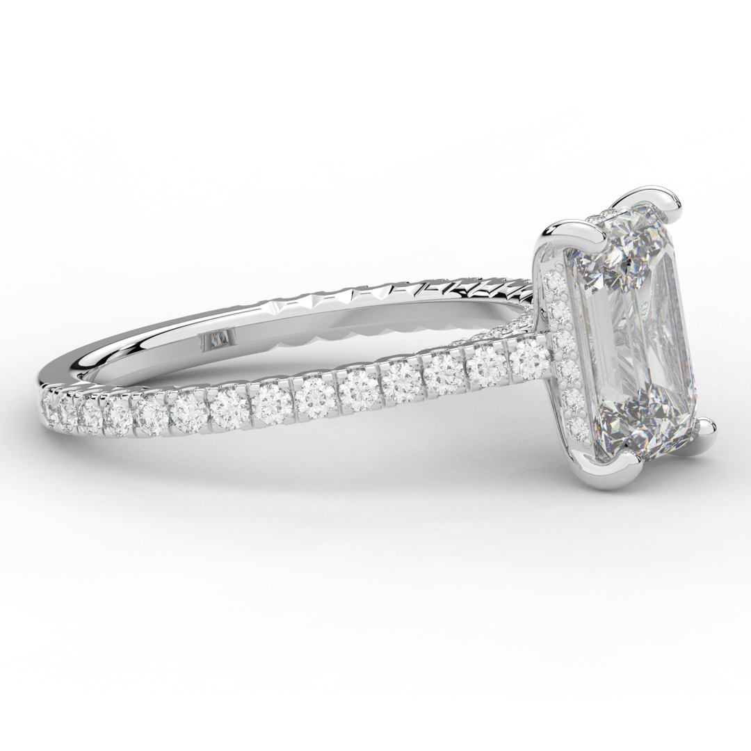 3.50CT.TW EMERALD CUT LAB DIAMOND UNDERHALO SOLITAIRE ENGAGEMENT RING - Nazarelle