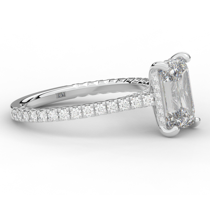 3.50CT.TW EMERALD CUT LAB DIAMOND UNDERHALO SOLITAIRE ENGAGEMENT RING - Nazarelle