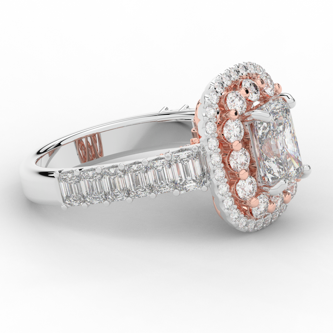4.70CT.TW RADIANT LAB DIAMOND DOUBLE HALO TWO TONE ENGAGEMENT RING - Nazarelle