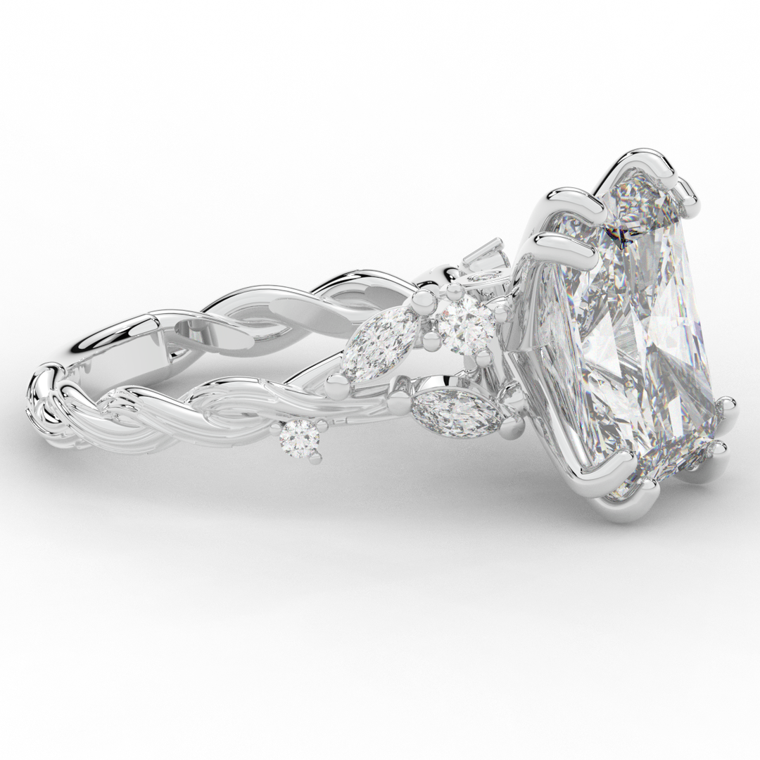 5.30CT.TW RADIANT LAB DIAMOND STYLIZED VINE AND TREE BARK FINISH ENGAGEMENT RING - Nazarelle