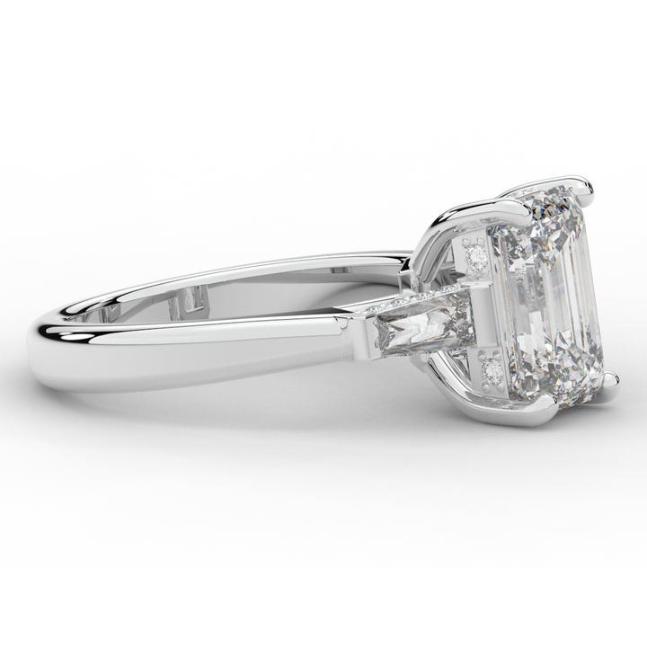 3.45CT.TW EMERALD CUT LAB DIAMOND 3 STONE ENGAGEMENT RING - Nazarelle