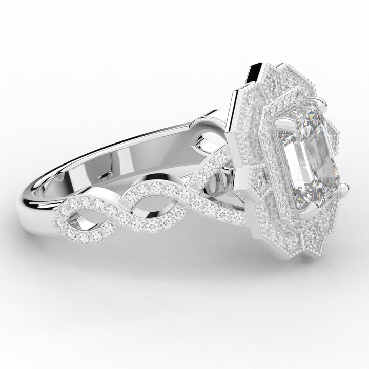 1.90CT.TW EMERALD CUT LAB DIAMOND HALO ENGAGEMENT RING - Nazarelle