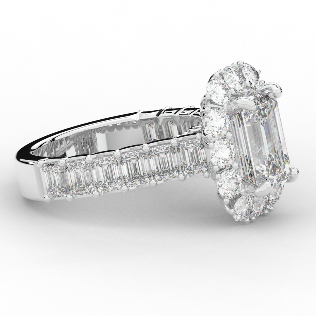 6.00CT.TW EMERALD CUT LAB DIAMOND HALO ENGAGEMENT RING - Nazarelle