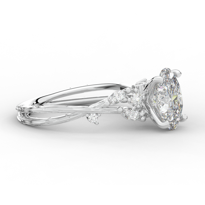 2.25CT.TW OVAL LAB DIAMOND STYLIZED VINE AND TREE BARK FINISH ENGAGEMENT RING - Nazarelle