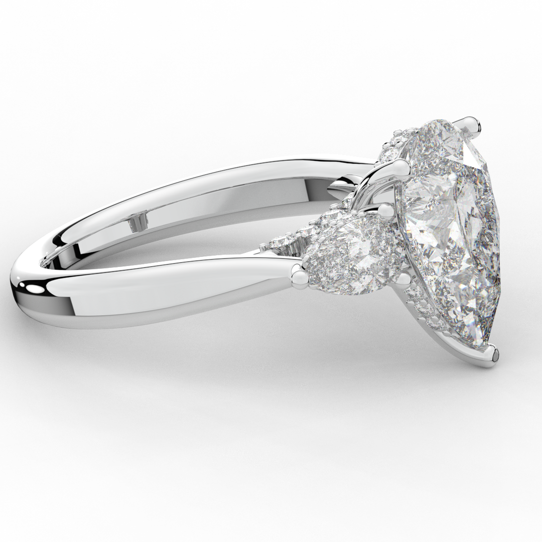 3.70CT.TW PEAR LAB DIAMOND 3 STONE ENGAGEMENT RING - Nazarelle