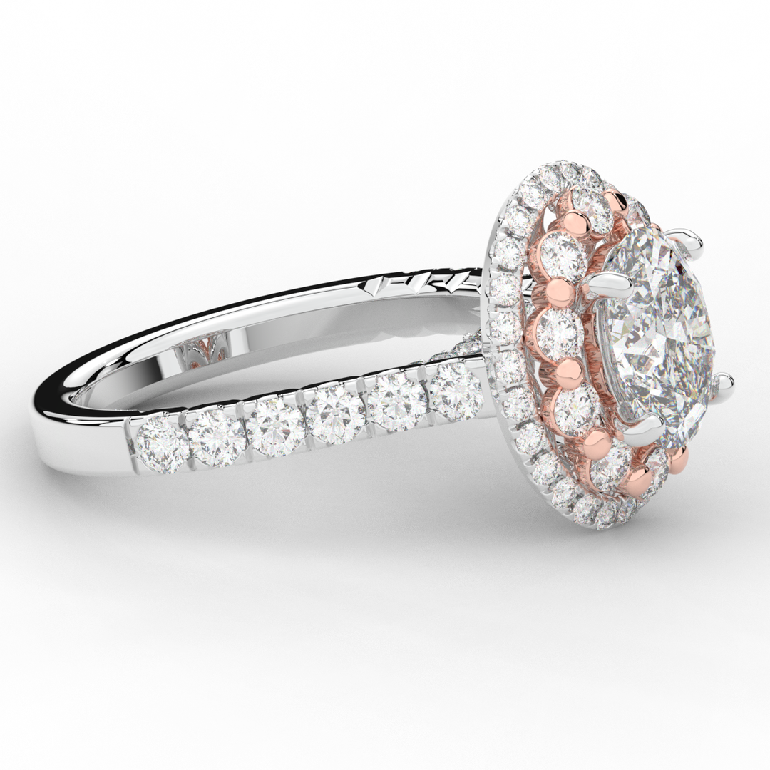 3.30CT.TW OVAL LAB DIAMOND DOUBLE HALO TWO TONE ENGAGEMENT RING - Nazarelle