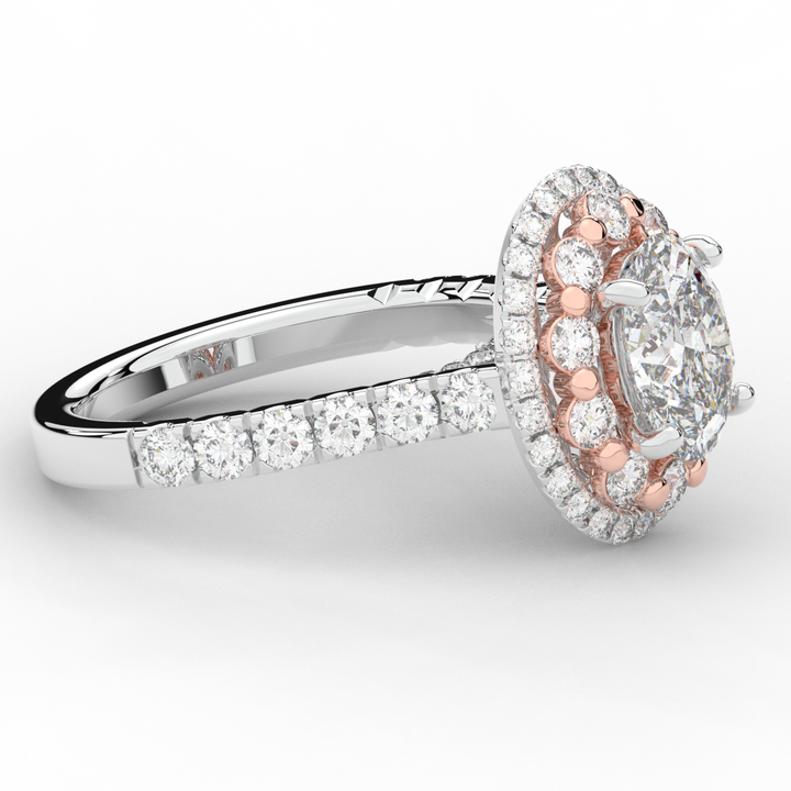 3.30CT.TW OVAL LAB DIAMOND DOUBLE HALO TWO TONE ENGAGEMENT RING - Nazarelle