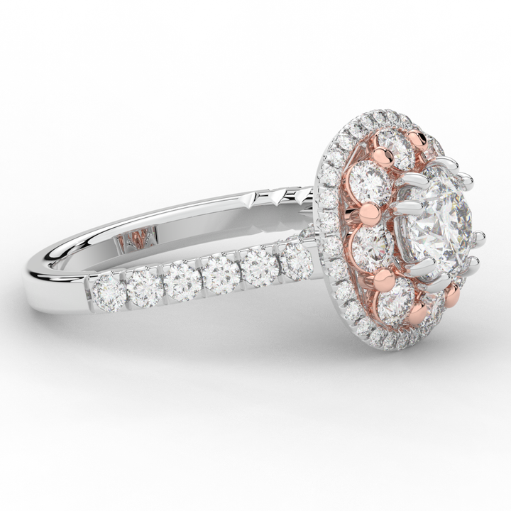 2.70CT.TW ROUND LAB DIAMOND DOUBLE HALO TWO TONE ENGAGEMENT RING - Nazarelle