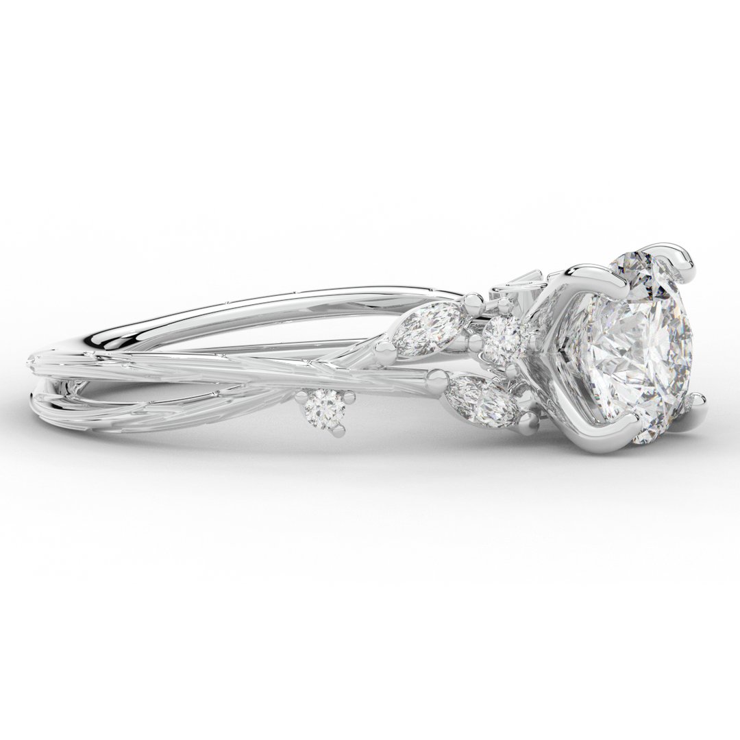 1.75CT.TW ROUND LAB DIAMOND STYLIZED VINE AND TREE BARK FINISH ENGAGEMENT RING - Nazarelle
