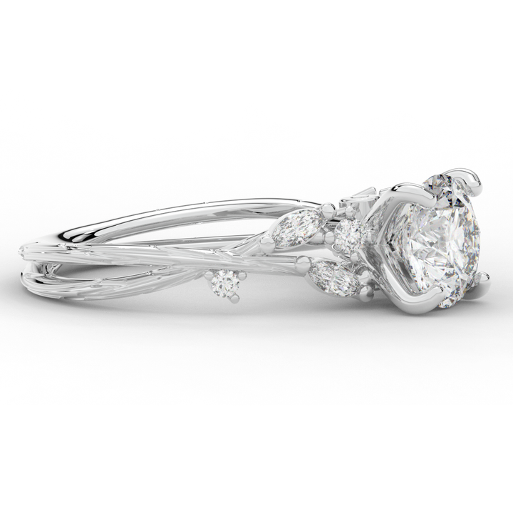 1.75CT.TW ROUND LAB DIAMOND STYLIZED VINE AND TREE BARK FINISH ENGAGEMENT RING - Nazarelle
