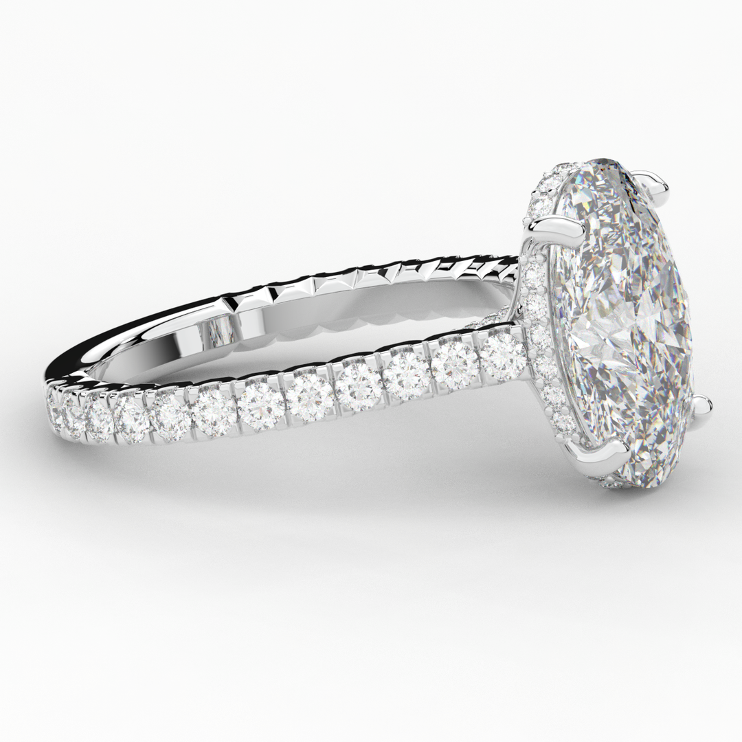 4.70CT.TW OVAL LAB DIAMOND UNDERHALO SOLITAIRE ENGAGEMENT RING - Nazarelle