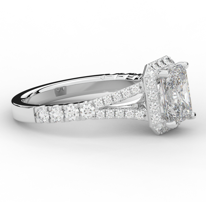 2.60CT.TW RADIANT LAB DIAMOND SPLIT SHANK HALO ENGAGEMENT RING - Nazarelle