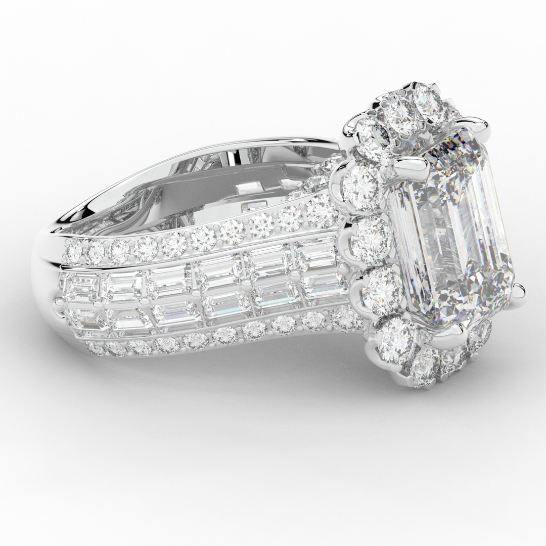 8.00CT.TW EMERALD CUT LAB DIAMOND HALO ENGAGEMENT RING - Nazarelle