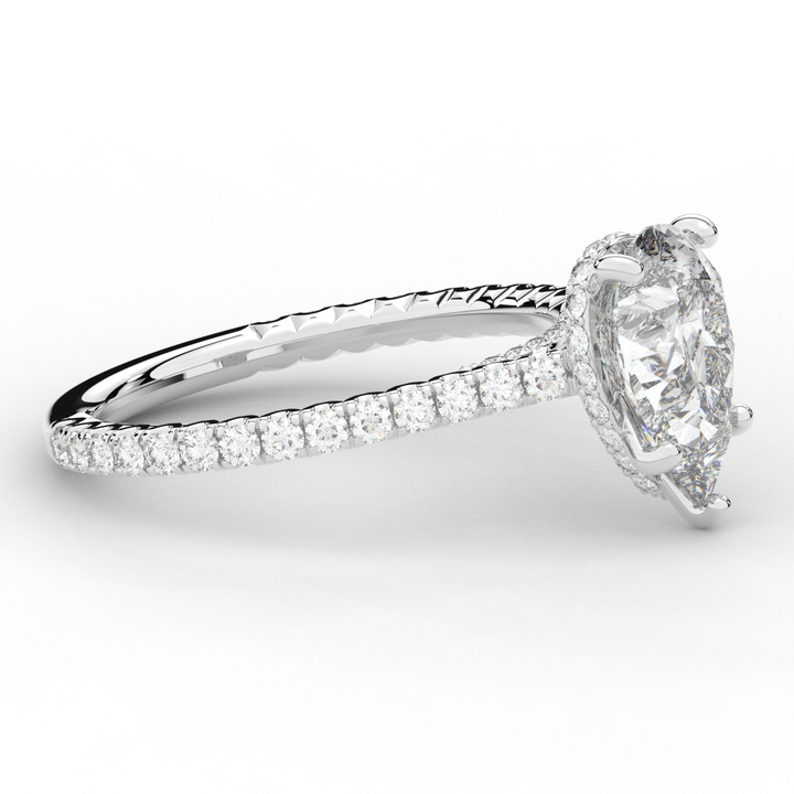 2.50CT.TW PEAR LAB DIAMOND UNDERHALO SOLITAIRE ENGAGEMENT RING - Nazarelle