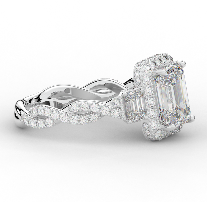 4.70CT.TW EMERALD CUT LAB DIAMOND 3 STONE ENGAGEMENT RING - Nazarelle