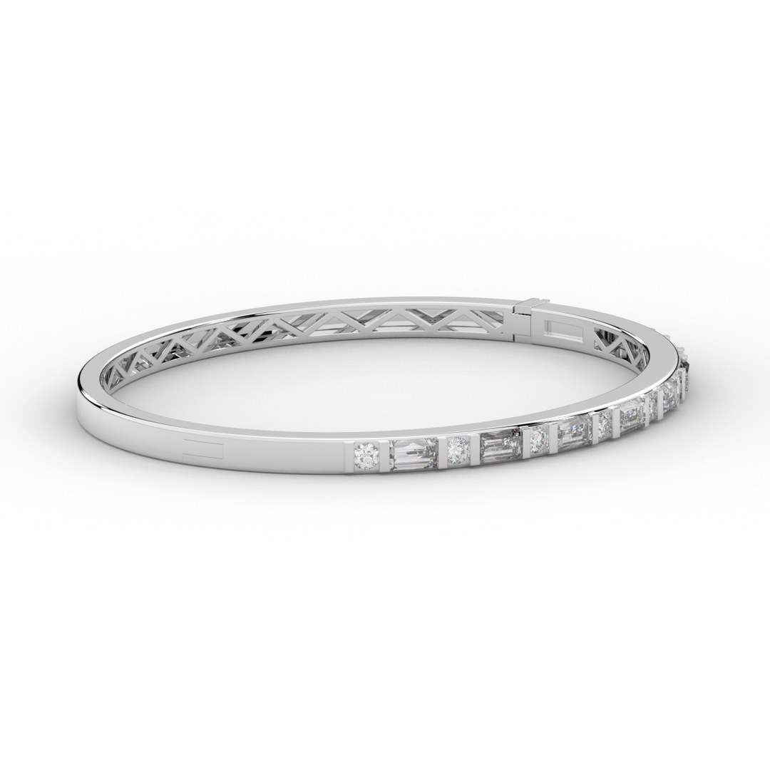 2.75CT.TW ROUND AND EMERALD CUT LAB DIAMOND SHARED PRONG BANGLE - Nazarelle