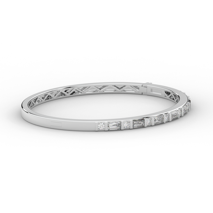 2.75CT.TW ROUND AND EMERALD CUT LAB DIAMOND SHARED PRONG BANGLE - Nazarelle