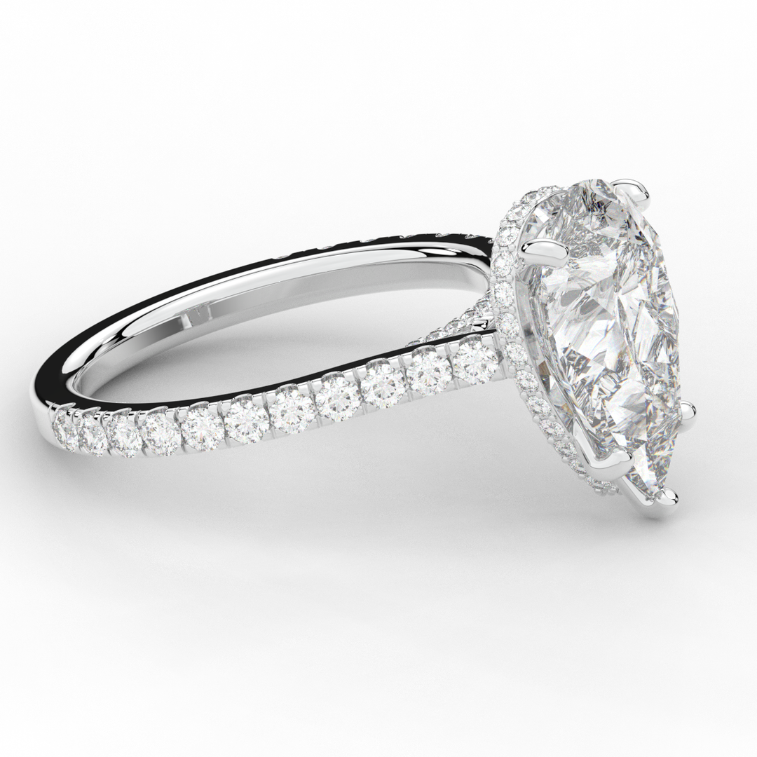 4.60CT.TW PEAR LAB DIAMOND UNDERHALO SOLITAIRE ENGAGEMENT RING - Nazarelle