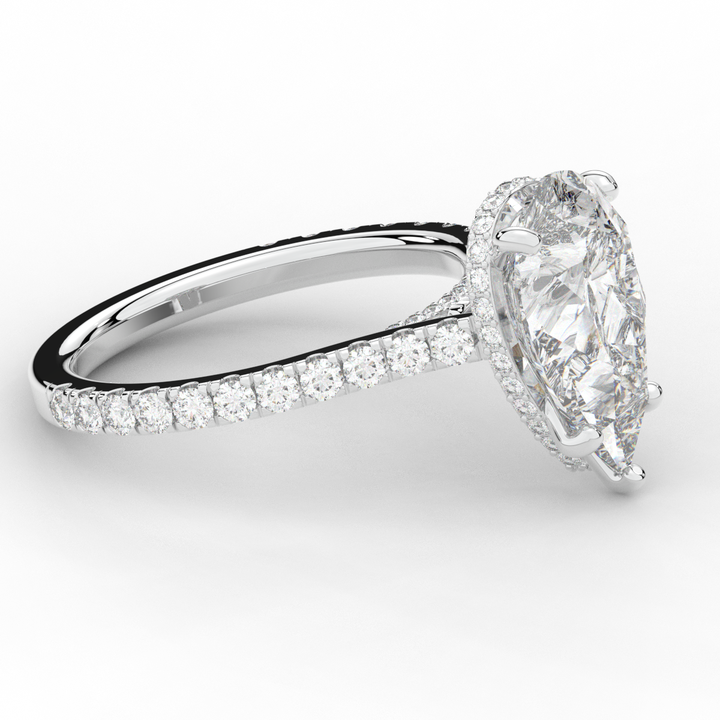 4.60CT.TW PEAR LAB DIAMOND UNDERHALO SOLITAIRE ENGAGEMENT RING - Nazarelle