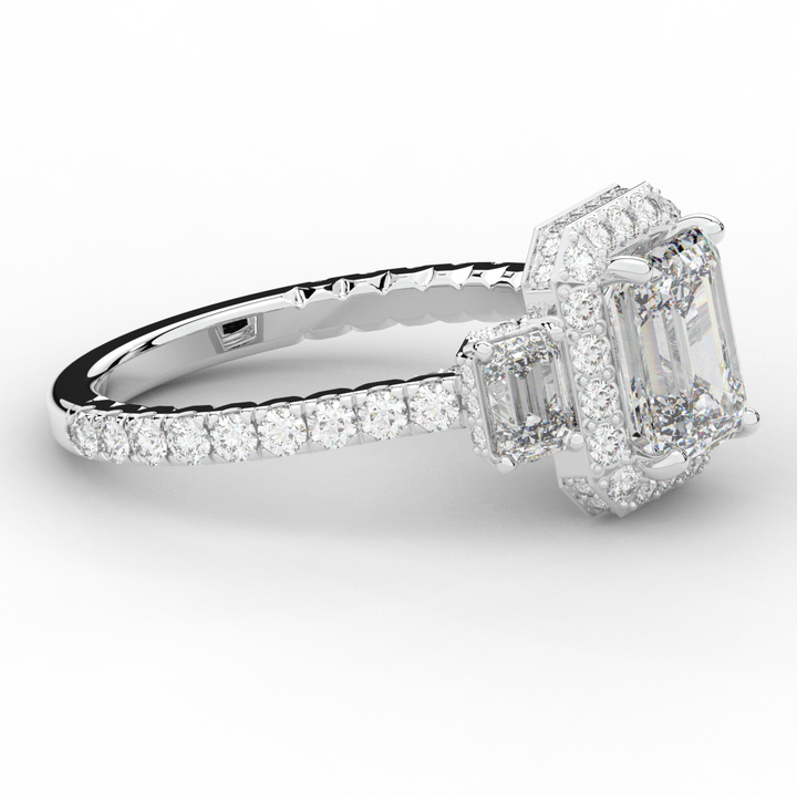3.20CT.TW EMERALD CUT LAB DIAMOND 3 STONE ENGAGEMENT RING - Nazarelle