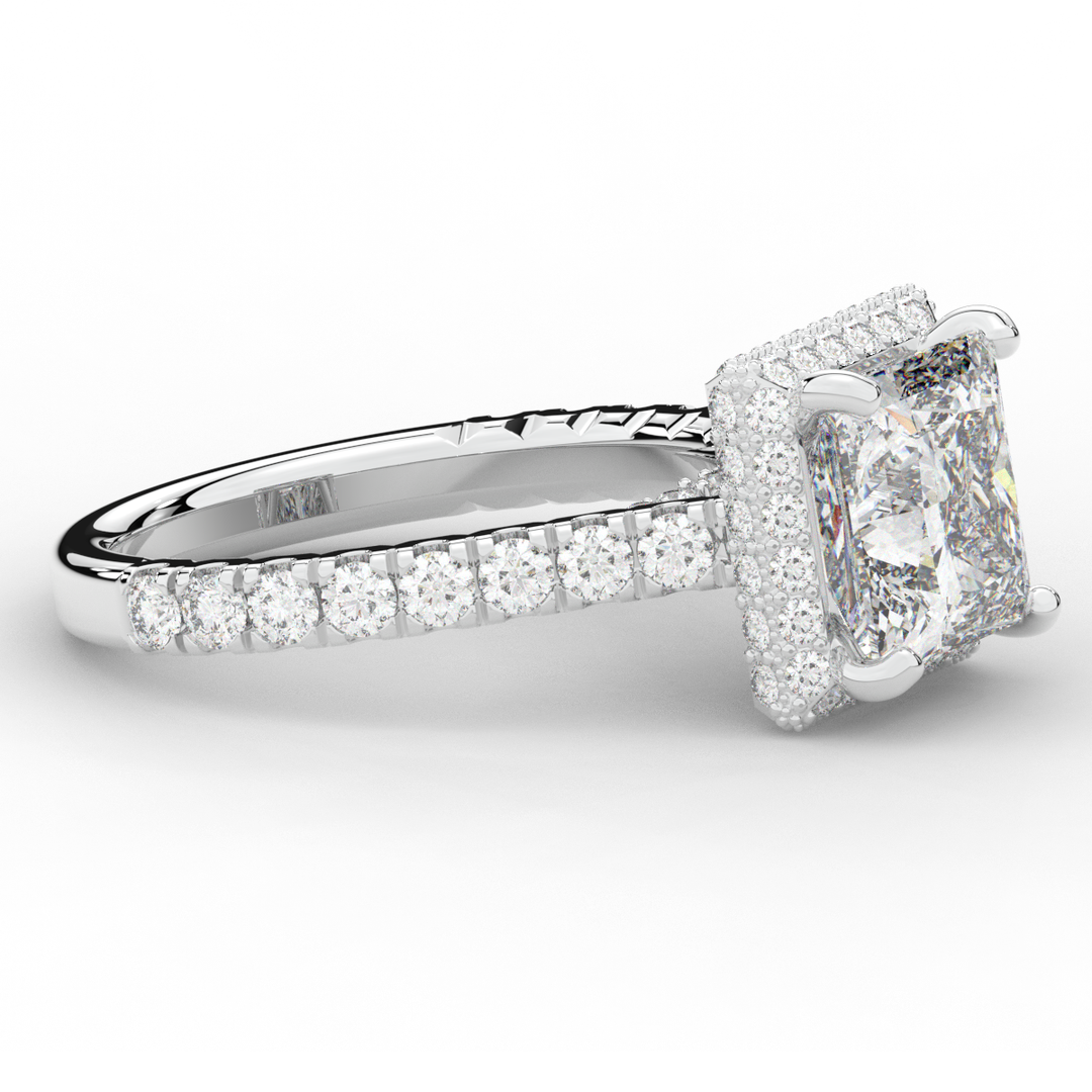 3.90CT.TW PRINCESS LAB DIAMOND HALO ENGAGEMENT RING - Nazarelle
