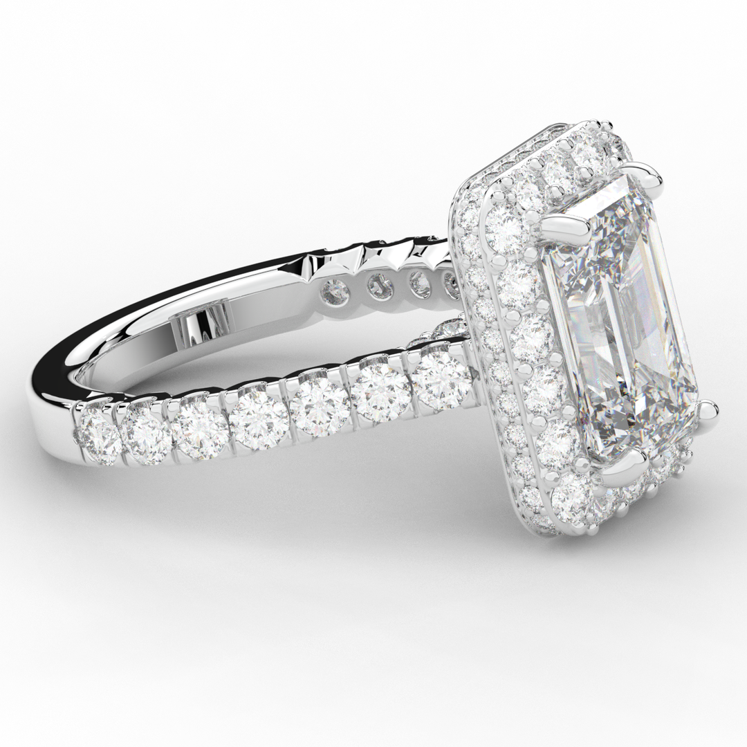 4.50CT.TW EMERALD CUT LAB DIAMOND HALO ENGAGEMENT RING - Nazarelle