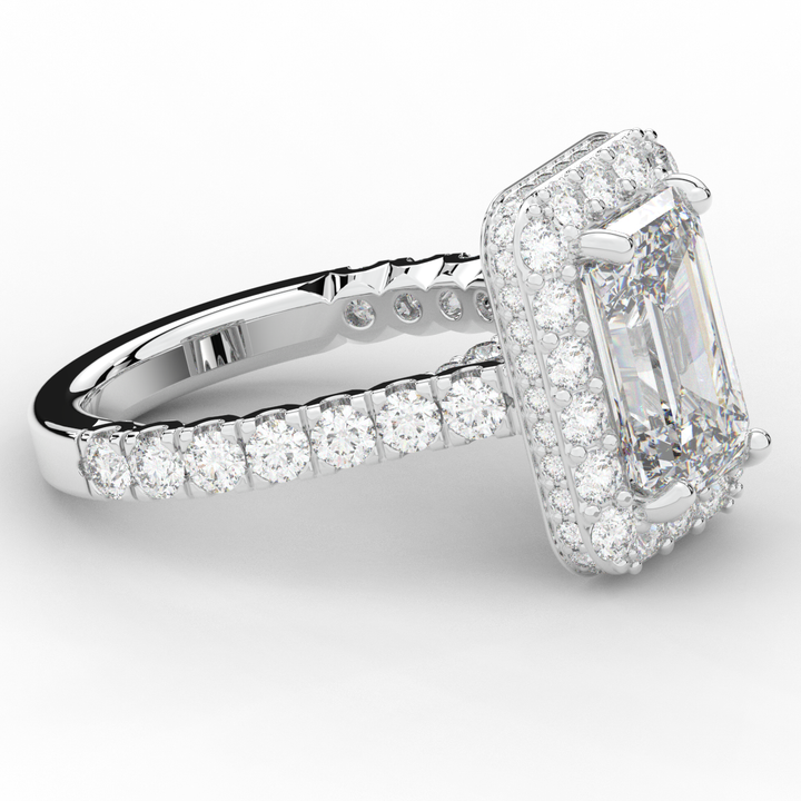 4.50CT.TW EMERALD CUT LAB DIAMOND HALO ENGAGEMENT RING - Nazarelle