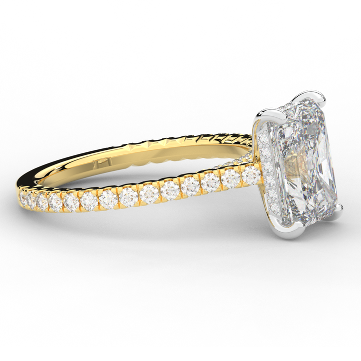 3.50CT.TW RADIANT LAB DIAMOND UNDERHALO SOLITAIRE TWO TONE ENGAGEMENT RING - Nazarelle