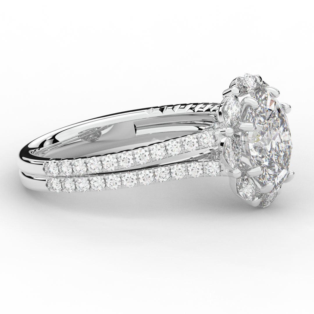 2.30CT.TW OVAL LAB DIAMOND HALO SPLIT SHANK ENGAGEMENT RING - Nazarelle