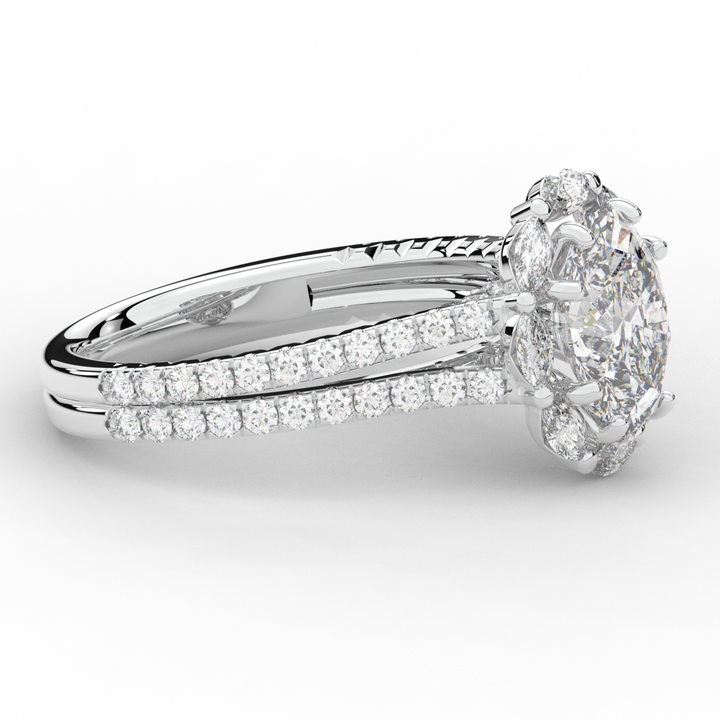 2.30CT.TW OVAL LAB DIAMOND HALO SPLIT SHANK ENGAGEMENT RING - Nazarelle