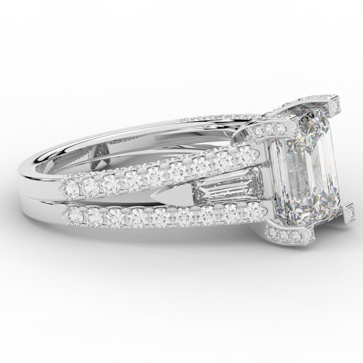 4.60CT.TW EMERALD CUT LAB DIAMOND SPLIT SHANK ENGAGEMENT RING - Nazarelle