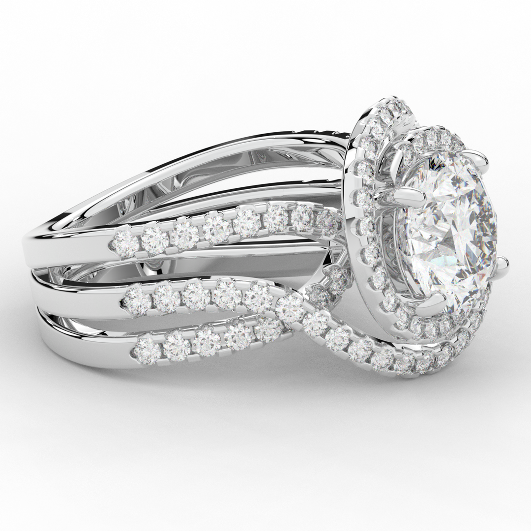 3.90CT.TW ROUND LAB DIAMOND TWIST HALO ENGAGEMENT RING - Nazarelle